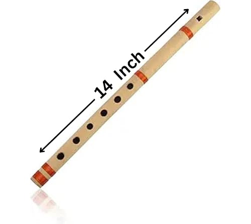 14 Inch Authentic Indian Wooden Bamboo Flute in 'B' Key Fipple Woodwind Musical Instrument Recorder Traditional Bansuri Handcrafted Novelty Decoratives & Collectibles