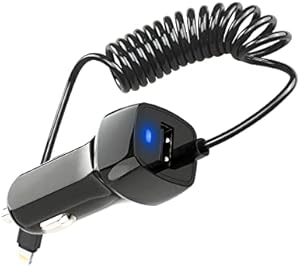 iPhone Car Charger, 3A Super Fast Cigarette Lighter Plug in Adapter with Extra USB Port, Cell Phone Charger with Built-in 4.9ft Coiled Cable, Vehicle Fast Charging for iPhone and More