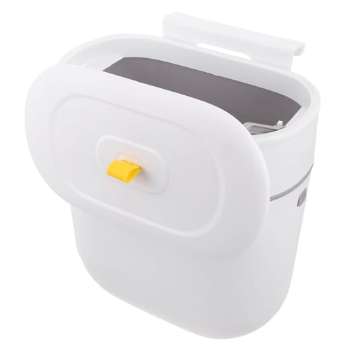 Caneca de basura plástica para cocina con tapa para colgar blanca