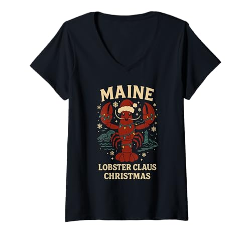 Femme Chemise Homard Noël Maine Christmas ME Funny Santa Lights T-Shirt avec Col en V