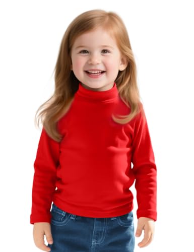 Image of Witwot Toddler Girls Mock Turtleneck Shirts Long Sleeve Thermal T-Shirt | Cotton Girl Soft Basic Pullover Tops Size 18M-5T