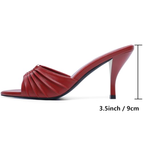 Image of Mostrin Kitten Heels for Women Summer Mules Heels Stiletto Heeled Sandals Slip On Backless Dressy Womens Sandals