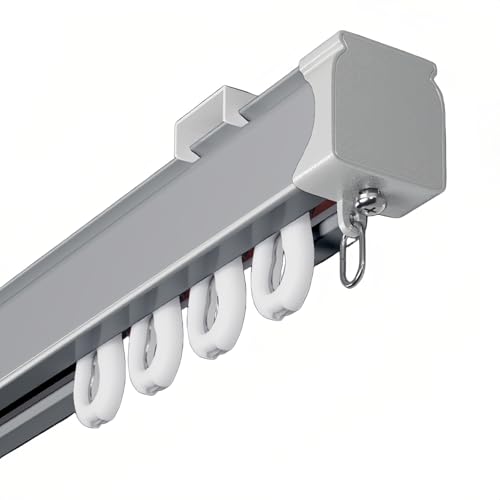 Tringle à rideau extra longue en aluminium de 210 cm, support mural ou de plafond, idéal pour séparateur de pièce et rideau de douche, couleur grise, pour...