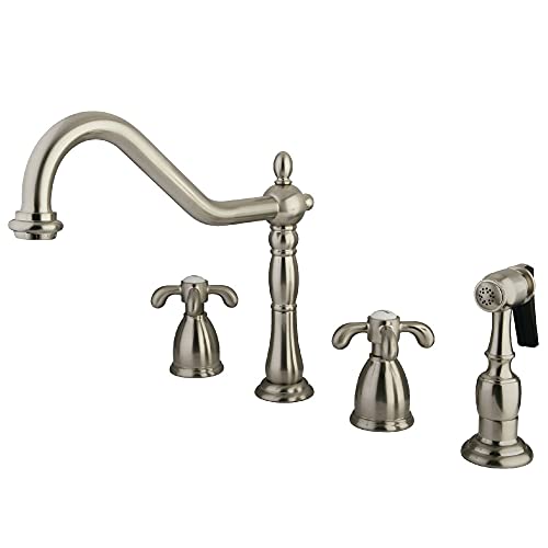 Kingston Brass Kb1798Txbs French Country Widespread Kitchen Faucet With Brass Sprayer, Brushed Nickel #TOP11