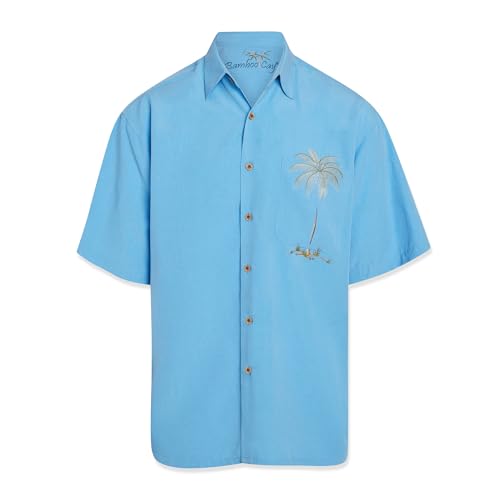 Bamboo Cay Mens Short Sleeve Peekaboo Palm Casual Embroidered Woven Shirt