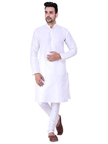 Image of HUZUR Men's Silk Solid Straight Long Kurta Pyjama Set| Ethnic Wear