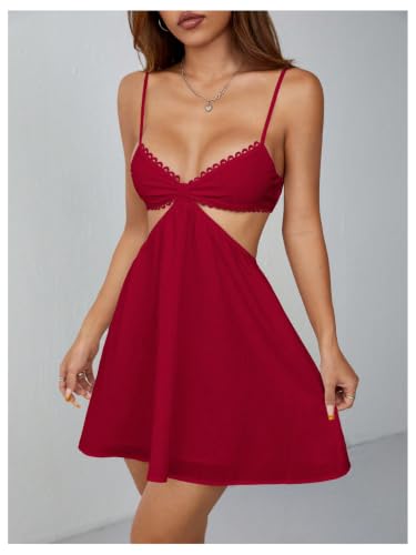 Image of OYOANGLE Women's Cut Out Smocked Sundress Backless Ruffle A Line Cami Dress Flowy Mini Dress