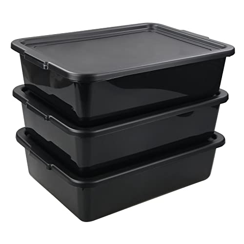 Kekow Plastic Bus Box with Lid, Commercial Bus Tubs with Handle, 3-Pack, Black - Thumbnail 7