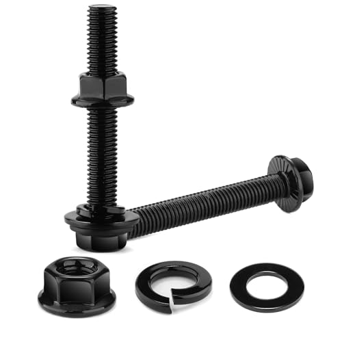 M6 x 30mm Flanged Hex Head Bolts, Nuts, Flat &amp; Lock Washers, 20Pcs 18-8 (304) Stainless Steel, Fully Threaded, Black Oxide by SG TZH