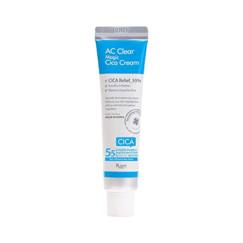 The Plant Base AC Clear Magic CICA Cream 60ml - Acne treatment, Acne Control, Repairing, Soothing, Relaxing, Acne Spot Care, Anti-Blemish treatment, Anti-Irritation Cream, Centella Cica Cream, Acne Solution