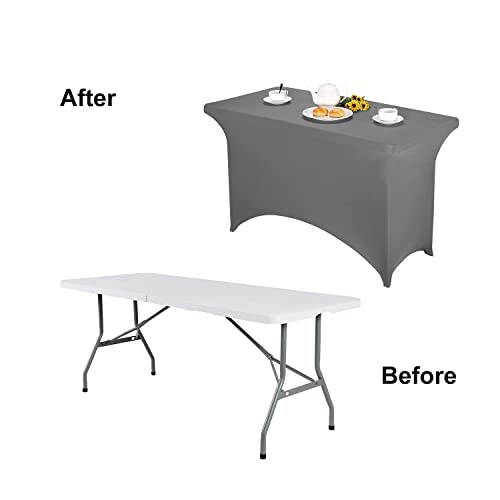 Image of FORLIFE 2Pack Spandex Table Covers,Fitted Tablecloth for Rectangular Tables, Stretch Patio Table Covers, Universal Spandex Table Cover for Wedding, Banquet, Party (4ft, Gray)