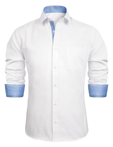 Mens Long Sleeve Dress Shirts Polka Dot Patchwork Button-Down Formal Shirts