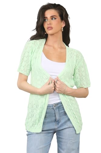 Image of Loxdonz Women's Short Sleeve Cropped Cardigan Sweaters Open Front Bolero Short Shrugs for Women