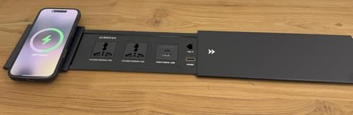 Image of COOLCOLD in-Desk Sliding Power Socket with 15W Wireless Charger Compatible with All Qi Enabled Device, 2 Power Outlets 10Amp, USB Charger A+C 5V 2.1A, HDMI & LAN Ports | Hidden Pop-Up Table Module