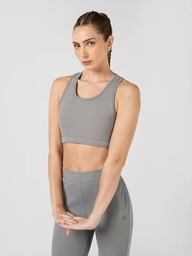 Image of TECHNOSPORT Women's Solid Slim Fit Scoop Neck Sports Bra ELASTOPLUS 4-Way Stretch Sleeveless Polyester Quick Dry UPF50+ for Gym Yoga Running