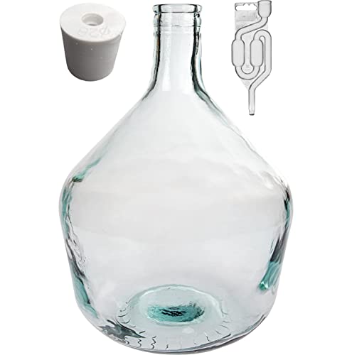 Weinballon Set mit Gärröhrchen und Gummistopfen - Handgefertigtes Glas aus der EU - Glasballon für Wein Met und Bier - Hochwertiges Gärgefäß zur Fermentation und Lagerung (10L)