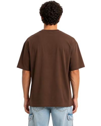 Image of VEL Plain Oversized 100% Pure Heavy Cotton Baggy Fit Drop Shoulder Half Sleeves Round Neck Solid Cotton T-Shirt for Men
