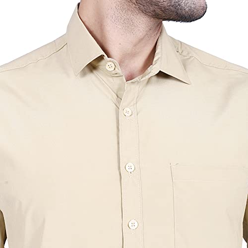Image of Men's Cotton Solid Slim Fit Casual Spread Collar Shirt