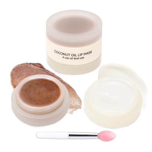Erinde Mascarilla Labial Nocturna 2 en 1 y Exfoliante Labial con Aceite de Coco, Labial Hidratante y Reparador Labial, Exfoliante Suave para Labios Secos, Incluye Pincel de Aplicación