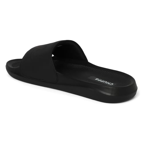 Image of CHUPPS Pure Black Drift Orthopedic Slippers | Soft Footpharma Footbed | Breathable Ventilation Holes | Lightweight Flip Flops | Anti-Skid Chappals for Everyday For Mens