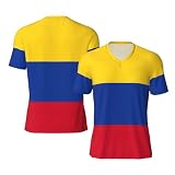 T-shirt da calcio da uomo con scollo a V con stampa bandiera della Colombia, maglia maglietta da calcio per allenamento in palestra e atletica, Nero , L