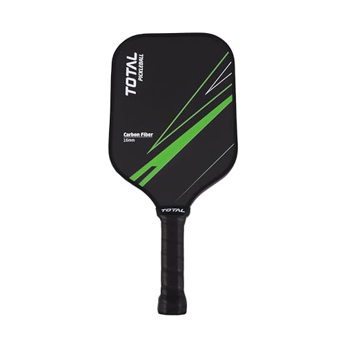 Image of Total Pickleball Paddle Racket 16mm Carbon Fiber | Lightweight Single Bat with Cushioned Grip for Indoor Outdoor Pickle Ball Game-Black Green