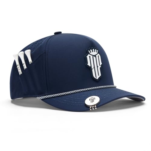 Image of Men's Golf Hat with Tee Holder & Magnetic Ball Marker | Breathable Performance Golfing Hat for Men | Water-Resistant Rope Golf Cap | Moisture-Wicking Snapback Golfing Hats