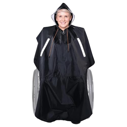 Funda Poncho Lluvia para Silla de Ruedas con Capucha Semitransparente, Chubasquero Silla de Ruedas con cremallera impermeable y tiras reflectantes, Wheelchair Raincoat para andador movilidad y scooter