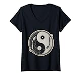 donna yin yang vinile giradischi collezionista vintage music lover maglietta con collo a v