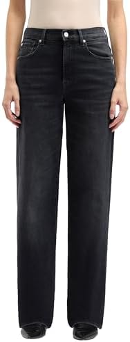 7 For All Mankind Damen Stovepipe Straight Bottomline Jeans, Schwarz, 31W EU
