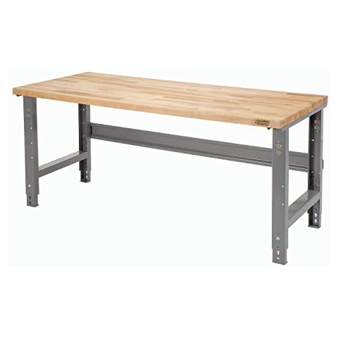 Global Industrial Adjustable Height Maple Butcher Block Square Edge Work Bench, 60" W X 30" D, 1 3/4" Top Cover