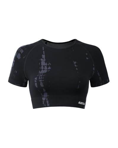 Image of AUROLA Serpent Snake Seamless Workout T-Shirts for Women,Short Sleeve Crop Top Gym Yoga Athletic Shirts Tee