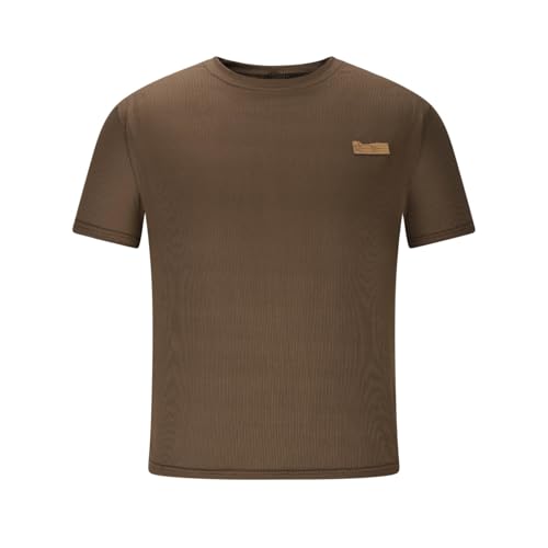 Camisetas de manga corta para hombre, de verano, informales, con textura, cuello redondo, para vacaciones, ligeras, para playa, lisas, cómodas, café, 3XL