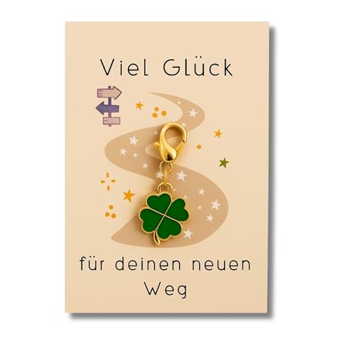 Milaboo Kleeblatt Schlüsselanhänger mit Karte Glücksbringer Geschenk für besondere Anlässe wie Prüfung Reise Einschulung Operation 12 Varianten 55x85 mm (Neuer Weg)