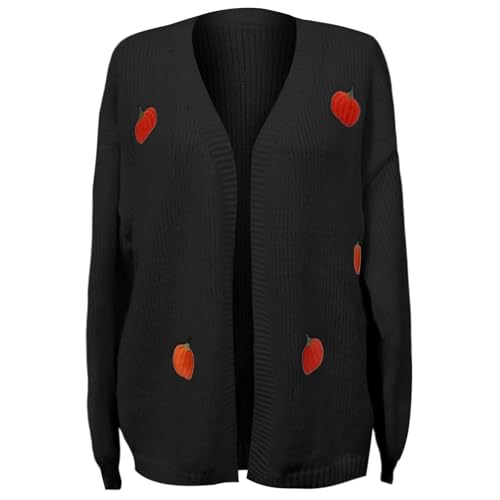 Cardigan for Women Halloween Pumpkin Sweater Open Front Knit Coat - image 3