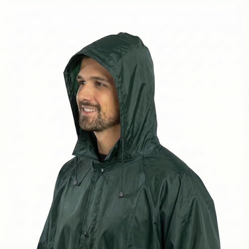 BWOLF POSEIDON Arbeitsmantel Regenmantel Herren Regenmantel Wasserdichte Lange Regenjacke Outdoor Wiederverwendbare Regenbekleidung mit Kapuze (Grün, 2XL)