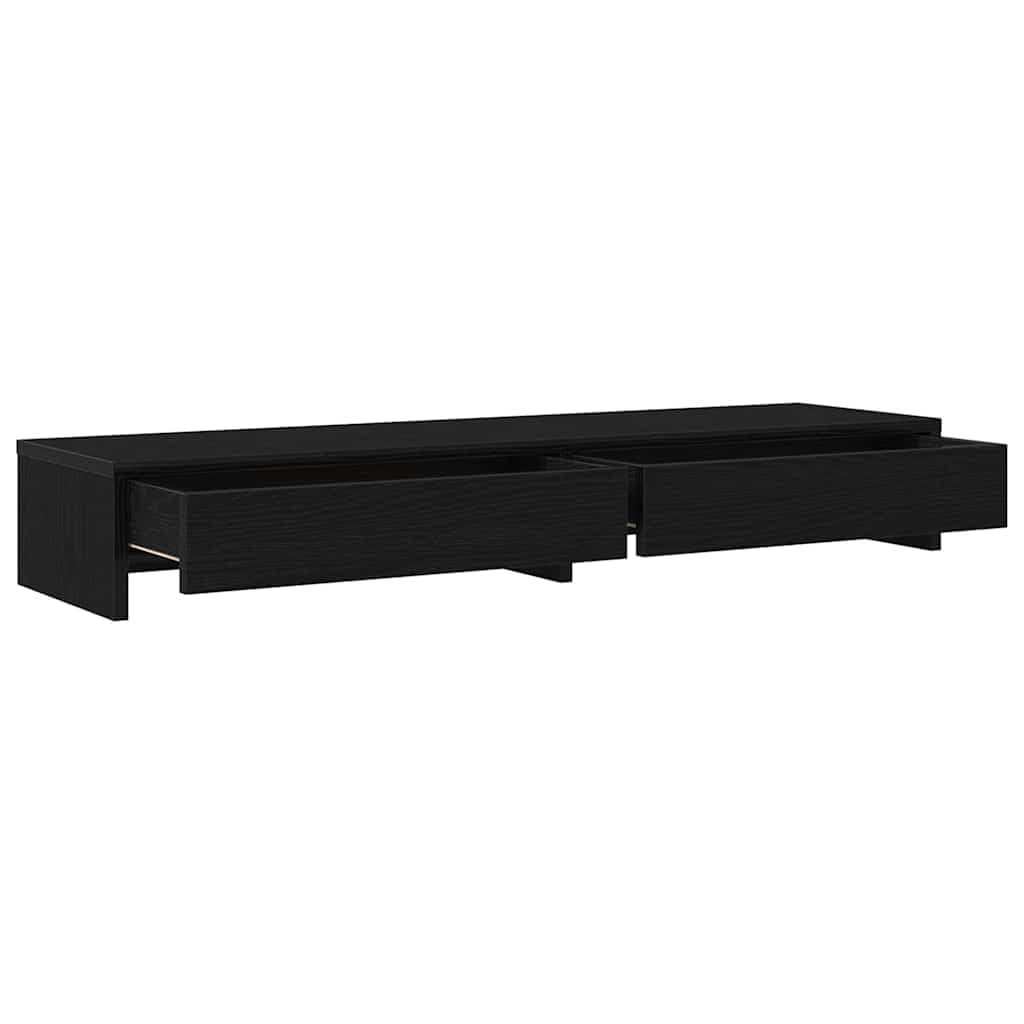 Gecheer Supporto per Monitor Doppio con Cassetti, 100 x 27 x 15 cm, in Legno Tecnico, Rovere Nero, per Scrivania Ufficio e Home Office