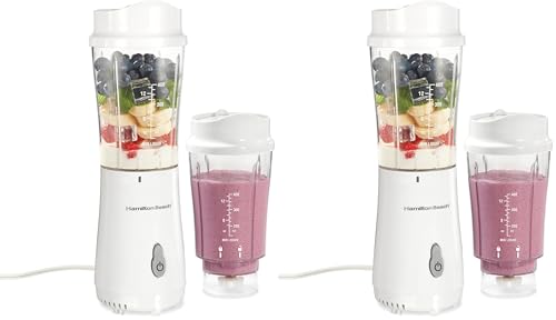 Image of Hamilton Beach Portable Blender for Shakes and Smoothies,14 Oz BPA Free Travel Cup & Lid,Durable Stainless Steel Blades,Personal Smoothie Blender,2 Jars - White (51102V),(Pack of 2)