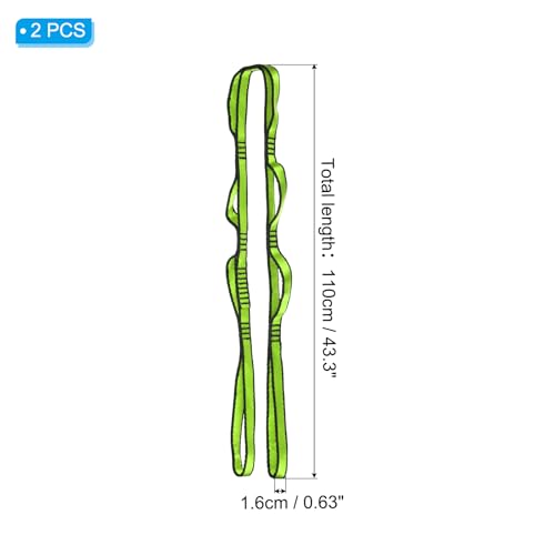 PATIKIL Daisy Chain Straps, 2 Pack Strong Climbing Strap Adjustable Nylon Chain Sling with 8 Loops for Aerial Yoga Hammock Swing, Green