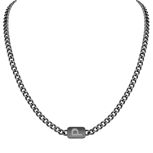 VNOX Silver/Gold/Black Initial Necklace for Men - A-Z Letter Necklaces Cuban Link Chain Pendant Neckless for Mens Womens Valentines Day Christmas Birthday Jewelry Gift Black P