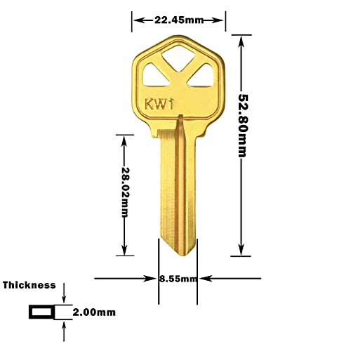 Brass Finish Key Blanks, KW1 Uncut Blank Keys, Pack of 50 Keys