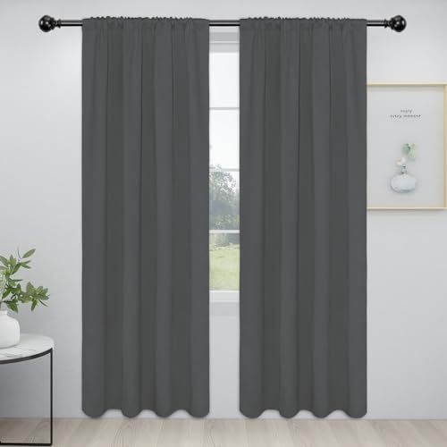 Easy-Going Rod Pocket Blackout Curtains for Bedroom, Room Darkening Window Curtains for Living Room, Thermal Insulated Noise Reduction Solid Window Drapes, 2 Panels(34x84 in, Grey) 34"W x 84