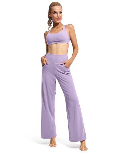 Image of Promover Wide Leg Pants Woman Yoga Pants with Pockets Stretch Loose Casual Lounge Sweatpants Petite /Regular /Tall