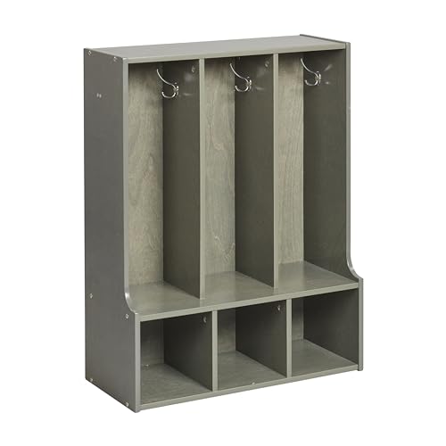 Image of ECR4Kids Streamline 3-Section Toddler Coat Locker with Bench, Classroom Furniture, Grey Wash
