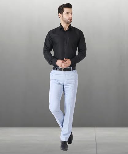 Image of MALENO Men's Slub Effect Solid Trouser | Classic Slim Fit Formal Trousers for Men | Slim Fit Trousers for Men
