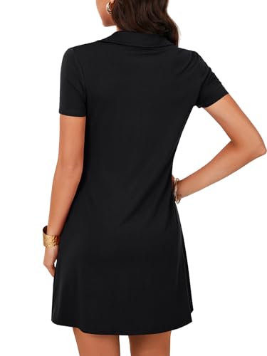 Image of LYANER Women's Sexy Zipper Front V Neck Mini Dress Casual Low Cut Short Sleeve Ruffle A Line Short Dresses