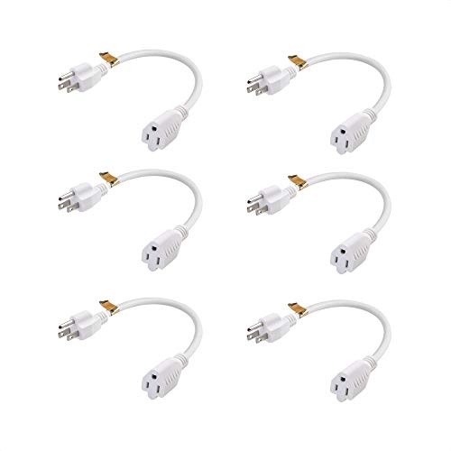 Cable Matters 6-Pack 16 AWG Heavy Duty 3 Prong AC Power Extension Cord (Power Extension Cable) in White - 1 Foot (NEMA 5-15P to NEMA 5-15R)