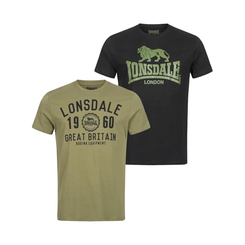 Lonsdale Herren Bangor Double Pack T Shirt, Black/Olive, XL EU