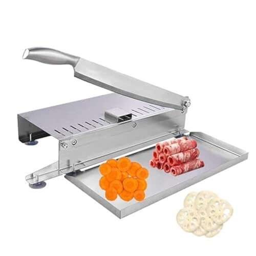 YMXEURSC Rebanadora de Carne Manual,Rebanadora de Carne congelada,Rebanadora de Acero para Carne de Res,Rollo de Cordero,Tocino,Verduras,Queso,Uso doméstico(21CM)