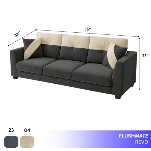 Image of Revola Plush Comfort Sofa | 3 Seater | Luxury Velvet Suede Fabric | Modern Living Room Sofa | Dark Gray - Cream